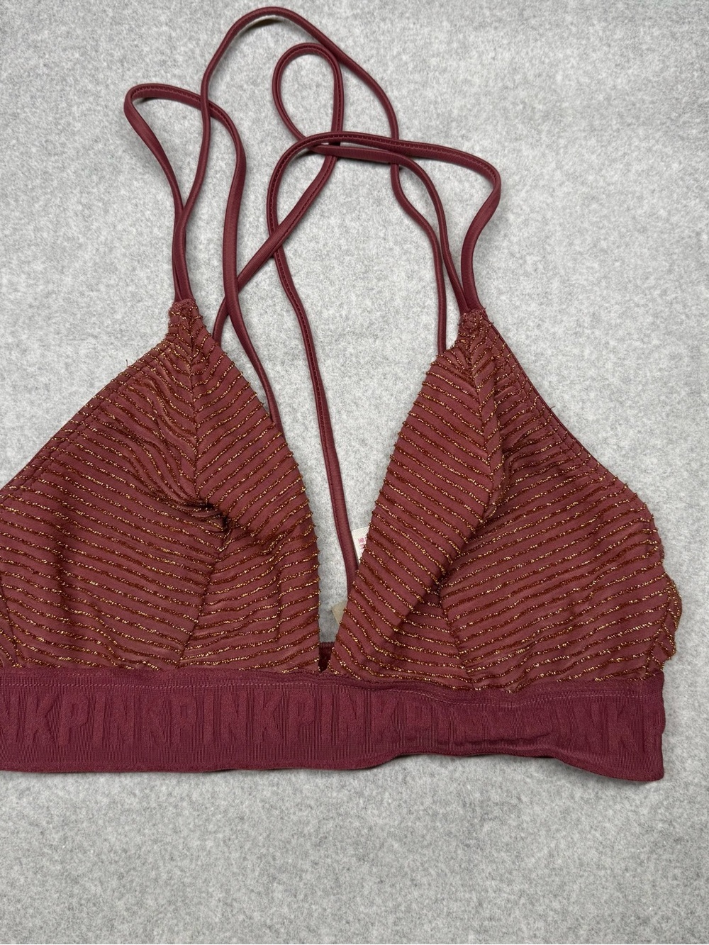 PINK Victoria's Secret Burgundy Bralette with Gold Threading